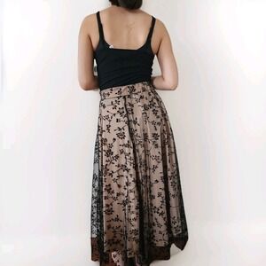 Unbranded Floral Lace Maxi Skirt Women Medium Tan Black Overlay Romantic Goth